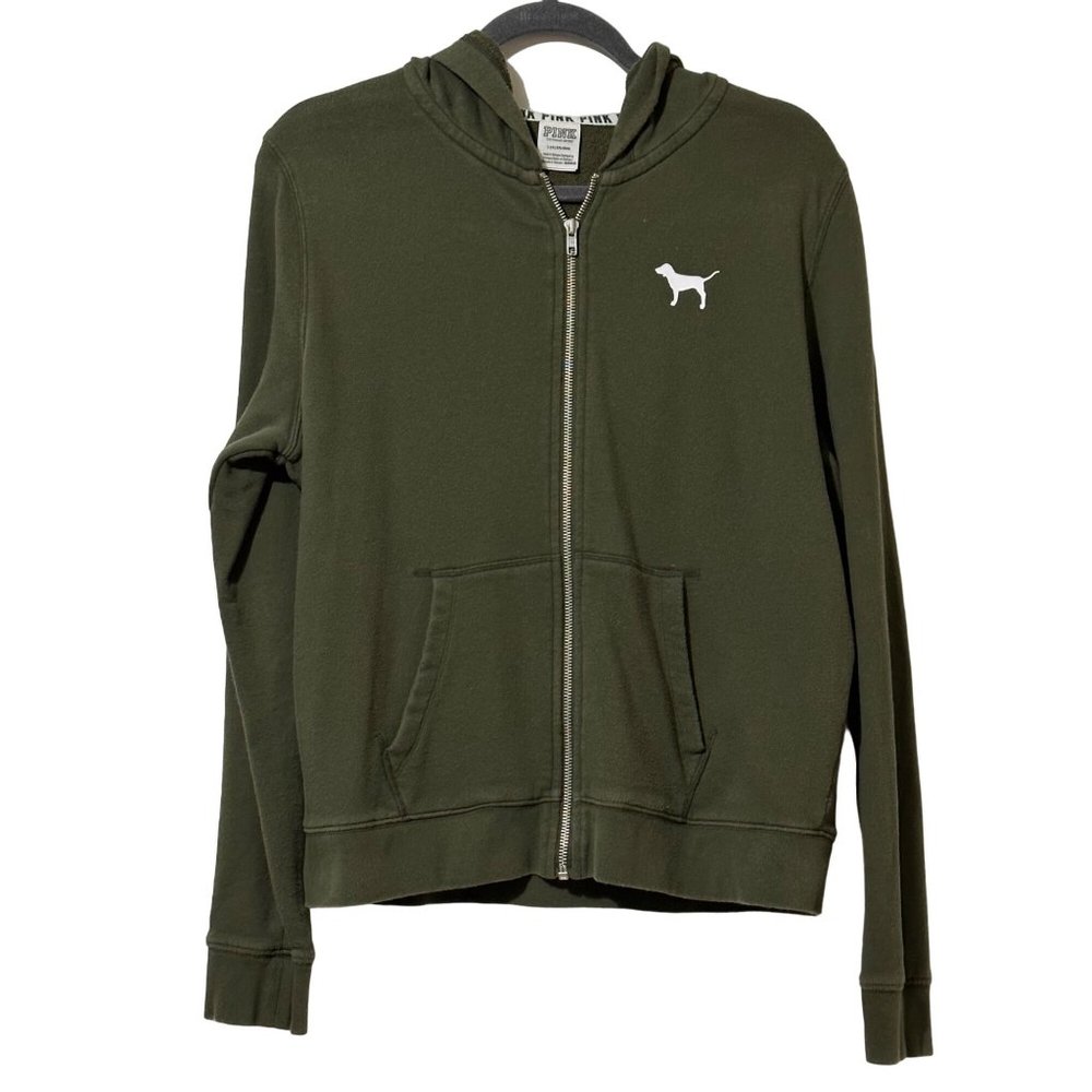 Victoria's Secret PINK size L olive army green full zip Hoodie